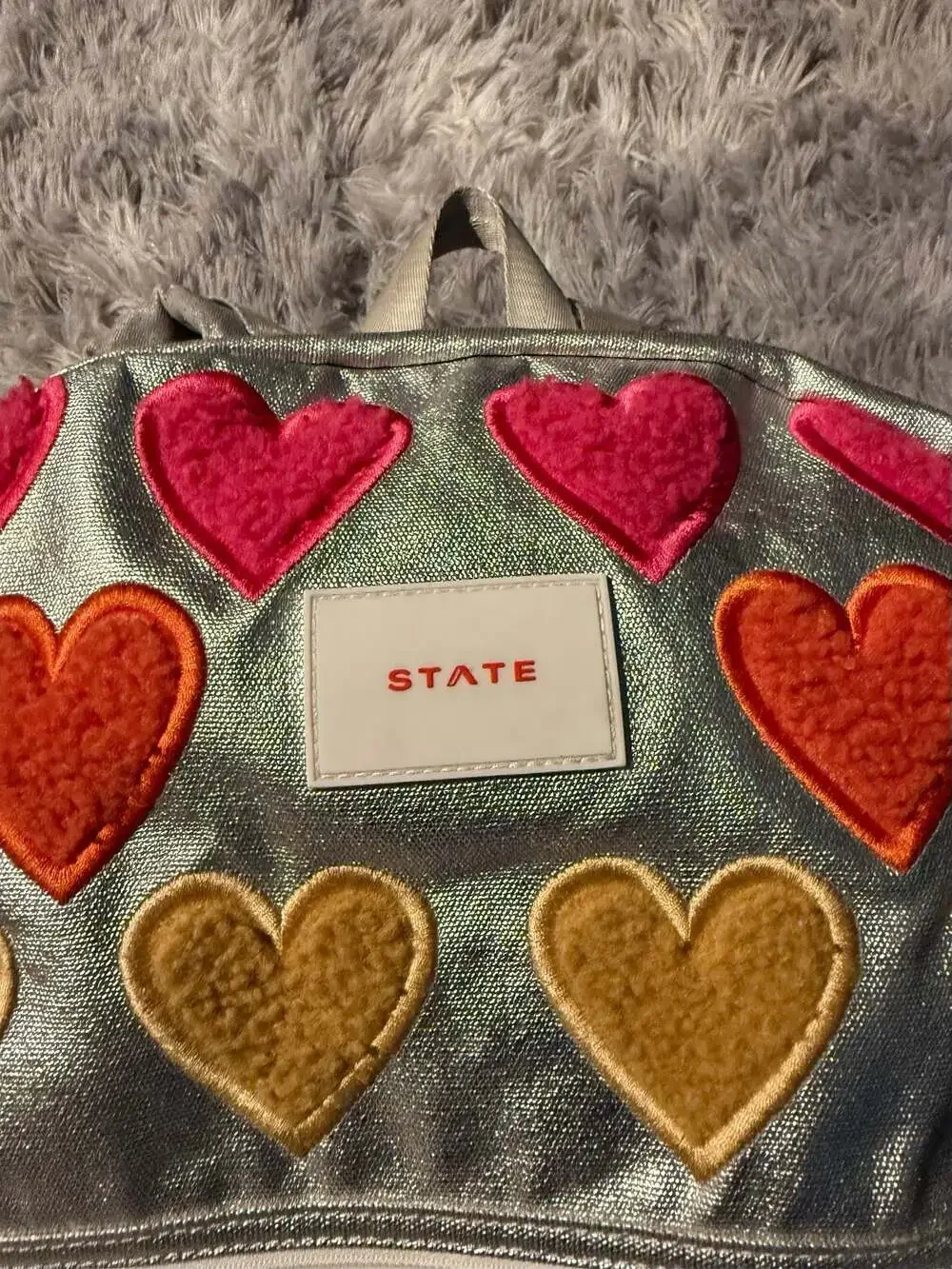 STATE Bags Kane Kids Metallic Fuzzy Hearts Backpack